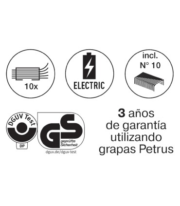 Grapadora petrus electrica e 310 contactless rojo metalizado capacidad 12 hojas usa grapas nº 10